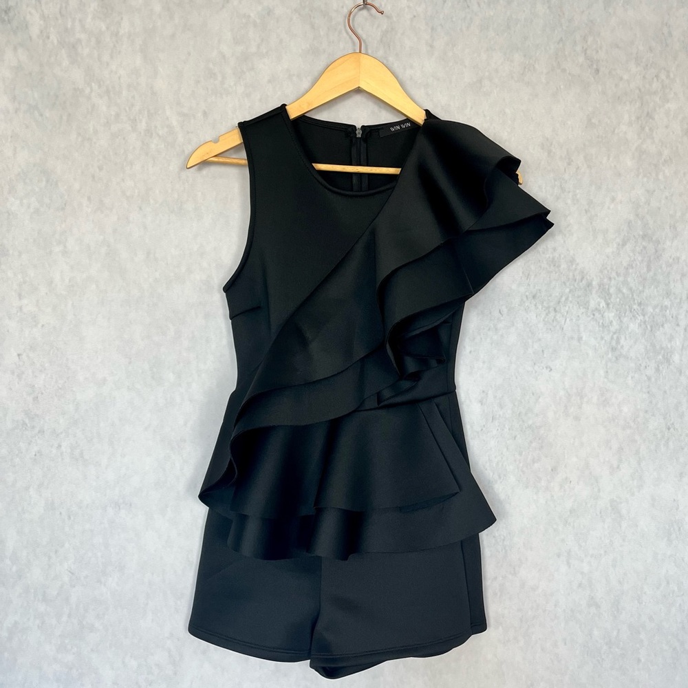 Black jumpsuit romper with ruffle design